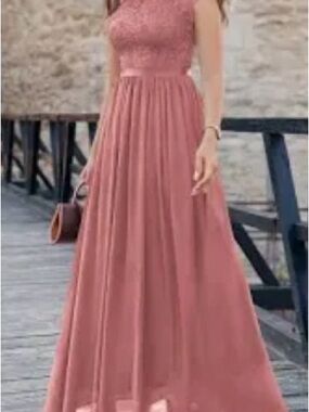 Miusol Dusty Rose Lace Bodice Maxi Dress